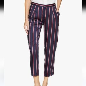LAUREN RALPH LAUREN Navy Blue Stripe Satin Cropped Front Zipper Pants Size 16W